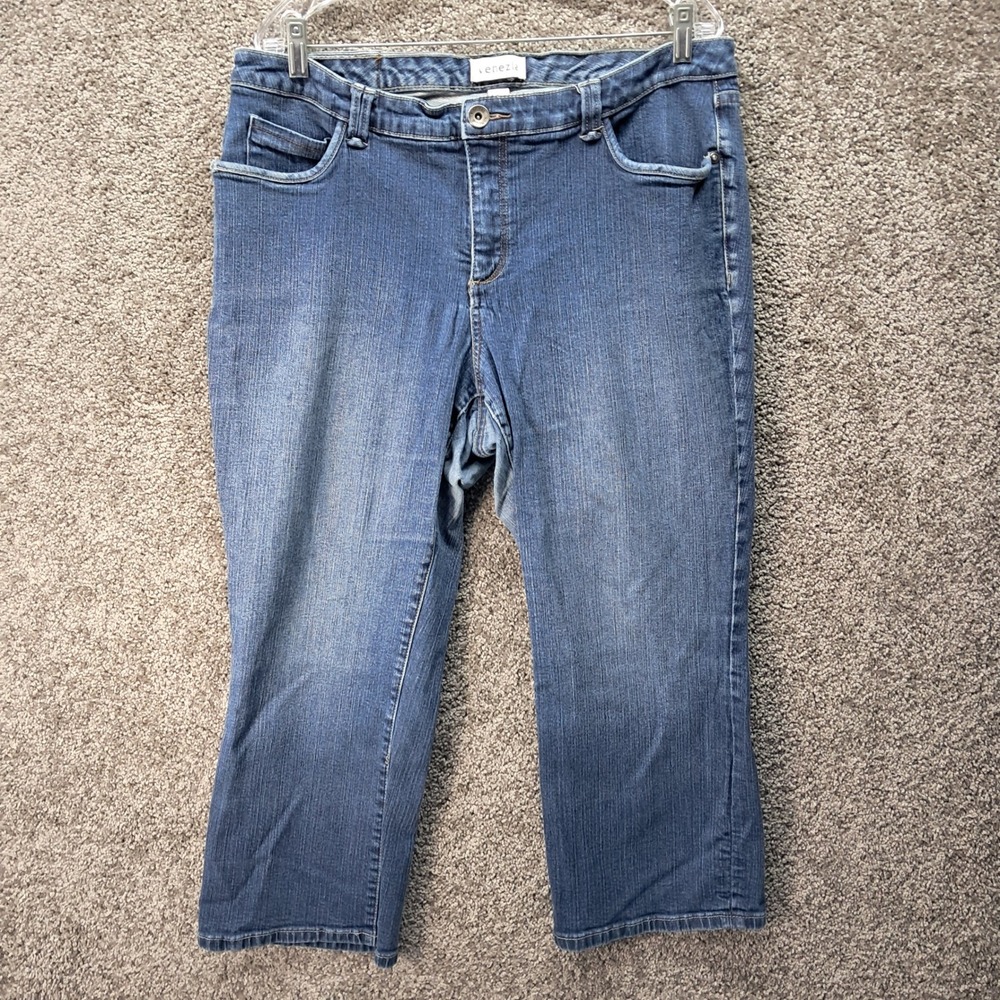 Venezia‎ Womens Plus Size 18 Blue Denim Cropped Jeans Stretch Mid Rise Capri